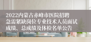 2022内蒙古赤峰市医院招聘急需紧缺岗位专业技术人员面试成绩、总成绩及体检名单公告