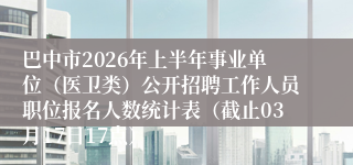 巴中市2026年上半年事业单位（医卫类）公开招聘工作人员职位报名人数统计表（截止03月17日17点）