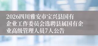 2026四川雅安市宝兴县国有企业工作委员会选聘县属国有企业高级管理人员7人公告