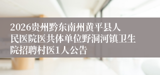 2026贵州黔东南州黄平县人民医院医共体单位野洞河镇卫生院招聘村医1人公告