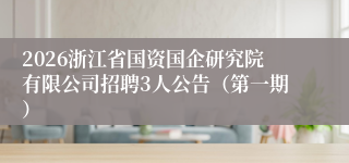 2026浙江省国资国企研究院有限公司招聘3人公告（第一期）