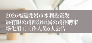 2026福建龙岩市水利投资发展有限公司部分所属公司招聘市场化用工工作人员6人公告
