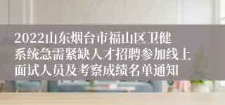 2022山东烟台市福山区卫健系统急需紧缺人才招聘参加线上面试人员及考察成绩名单通知