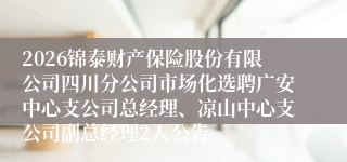 2026锦泰财产保险股份有限公司四川分公司市场化选聘广安中心支公司总经理、凉山中心支公司副总经理2人公告