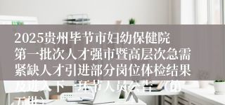 2025贵州毕节市妇幼保健院第一批次人才强市暨高层次急需紧缺人才引进部分岗位体检结果及进入下一环节人员公告 (第五批)