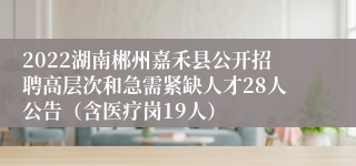 2022湖南郴州嘉禾县公开招聘高层次和急需紧缺人才28人公告（含医疗岗19人）