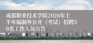 成都职业技术学院2026年上半年编制外公开（考试）招聘30名工作人员公告