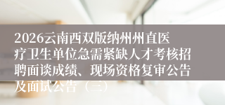 2026云南西双版纳州州直医疗卫生单位急需紧缺人才考核招聘面谈成绩、现场资格复审公告及面试公告(三)
