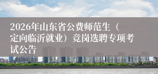 2026年山东省公费师范生（定向临沂就业）竞岗选聘专项考试公告