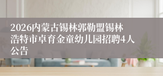 2026内蒙古锡林郭勒盟锡林浩特市卓育金童幼儿园招聘4人公告