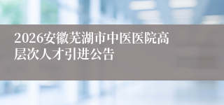 2026安徽芜湖市中医医院高层次人才引进公告
