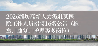 2026潍坊高新人力派驻某医院工作人员招聘16名公告（推拿、康复、护理等多岗位）