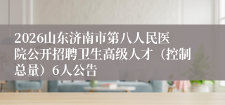 2026山东济南市第八人民医院公开招聘卫生高级人才（控制总量）6人公告