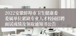 2022安徽蚌埠市卫生健康委委属单位紧缺专业人才校园招聘面试成绩及领取通知书公告