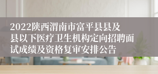 2022陕西渭南市富平县县及县以下医疗卫生机构定向招聘面试成绩及资格复审安排公告