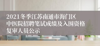 2021冬季江苏南通市海门区中医院招聘笔试成绩及入围资格复审人员公示