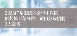 2026广东肇庆四会市中医院医共体下茆分院、黄田分院招聘3人公告