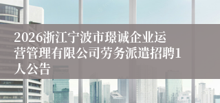 2026浙江宁波市璟诚企业运营管理有限公司劳务派遣招聘1人公告