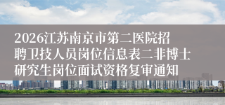 2026江苏南京市第二医院招聘卫技人员岗位信息表二非博士研究生岗位面试资格复审通知