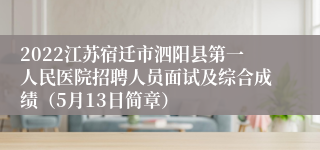 2022江苏宿迁市泗阳县第一人民医院招聘人员面试及综合成绩（5月13日简章）