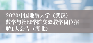 2020中国地质大学（武汉）数学与物理学院实验教学岗位招聘1人公告（湖北）