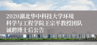 2020湖北华中科技大学环境科学与工程学院王宗平教授团队诚聘博士后公告