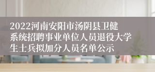 2022河南安阳市汤阴县卫健系统招聘事业单位人员退役大学生士兵拟加分人员名单公示