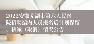 2022安徽芜湖市第六人民医院招聘编内人员报名后计划保留、核减（取消）情况公告