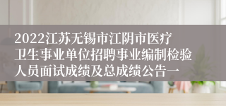 2022江苏无锡市江阴市医疗卫生事业单位招聘事业编制检验人员面试成绩及总成绩公告一