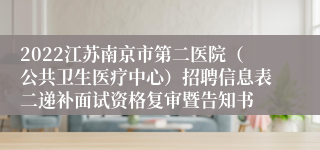 2022江苏南京市第二医院（公共卫生医疗中心）招聘信息表二递补面试资格复审暨告知书