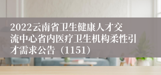 2022云南省卫生健康人才交流中心省内医疗卫生机构柔性引才需求公告（1151）