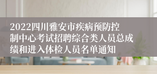 2022四川雅安市疾病预防控制中心考试招聘综合类人员总成绩和进入体检人员名单通知