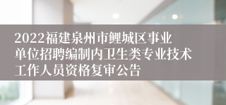 2022福建泉州市鲤城区事业单位招聘编制内卫生类专业技术工作人员资格复审公告