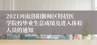 2021河南洛阳偃师区特招医学院校毕业生总成绩及进入体检人员的通知