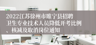 2022江苏徐州市睢宁县招聘卫生专业技术人员降低开考比例、核减及取消岗位通知