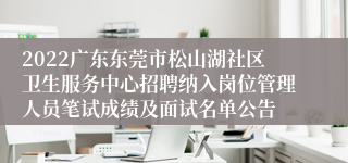 2022广东东莞市松山湖社区卫生服务中心招聘纳入岗位管理人员笔试成绩及面试名单公告