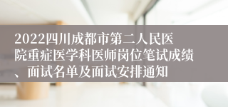 2022四川成都市第二人民医院重症医学科医师岗位笔试成绩、面试名单及面试安排通知