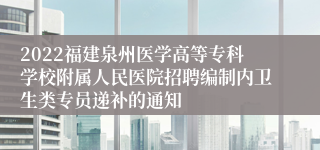 2022福建泉州医学高等专科学校附属人民医院招聘编制内卫生类专员递补的通知