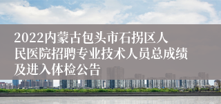 2022内蒙古包头市石拐区人民医院招聘专业技术人员总成绩及进入体检公告