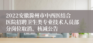 2022安徽滁州市中西医结合医院招聘卫生类专业技术人员部分岗位取消、核减公告