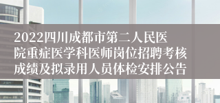2022四川成都市第二人民医院重症医学科医师岗位招聘考核成绩及拟录用人员体检安排公告