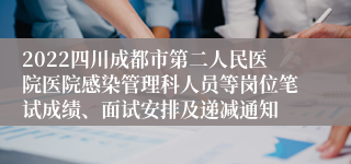 2022四川成都市第二人民医院医院感染管理科人员等岗位笔试成绩、面试安排及递减通知