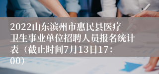 2022山东滨州市惠民县医疗卫生事业单位招聘人员报名统计表（截止时间7月13日17：00）