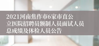 2021河南焦作市6家市直公立医院招聘员额制人员面试人员总成绩及体检人员公告