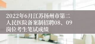 2022年6月江苏扬州市第二人民医院备案制招聘08、09岗位考生笔试成绩