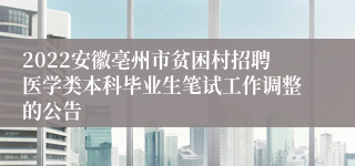 2022安徽亳州市贫困村招聘医学类本科毕业生笔试工作调整的公告