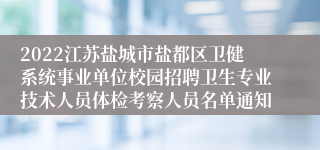 2022江苏盐城市盐都区卫健系统事业单位校园招聘卫生专业技术人员体检考察人员名单通知