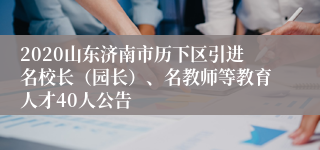 2020山东济南市历下区引进名校长（园长）、名教师等教育人才40人公告