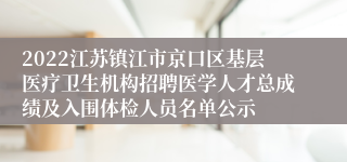 2022江苏镇江市京口区基层医疗卫生机构招聘医学人才总成绩及入围体检人员名单公示