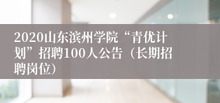2020山东滨州学院“青优计划”招聘100人公告（长期招聘岗位）